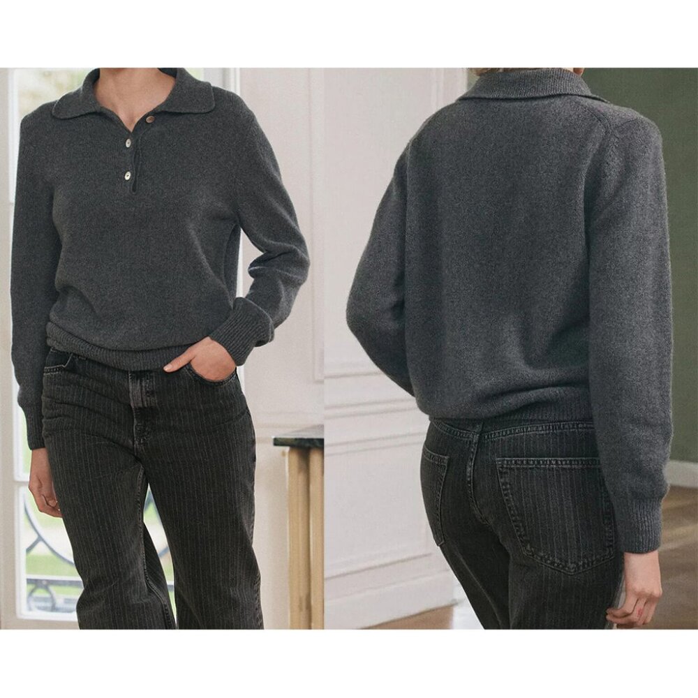 Zara Gray polo collar button Sweater